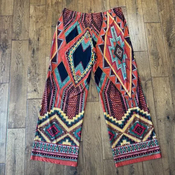 Lot of 4 Womens L/XL Palazzo Pants Boho Tribal Print Elastic Waist Wide Leg - Picture 4 of 12